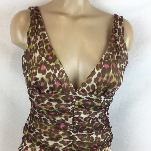 Trina Turk 100% Silk Brown Animal Print Sleeveless Dress 6 NEW - Picture 4 of 11